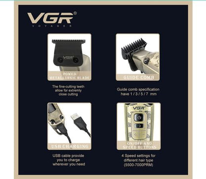 VGR V-901 Makinë Profesionale për Prerje Flokësh pa Kabllo – 240 Min Bateri, USB, Teh Inox
