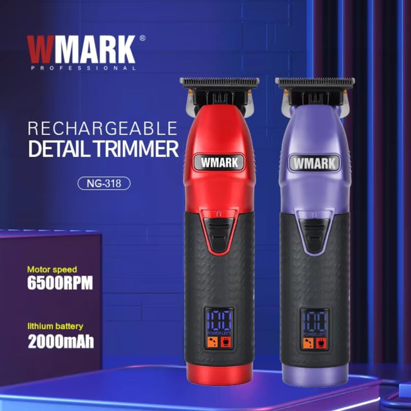 WMARK NG-318 Professional Detail Trimmer – Digital Display Cordless T-Blade Hair Clipper 0.1mm Outliner