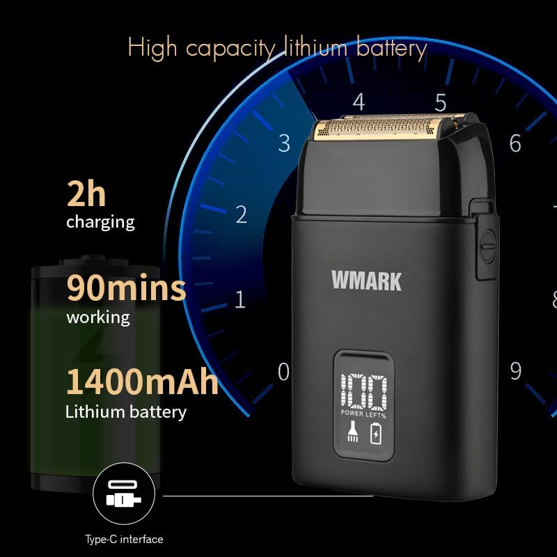 WMARK NG-983 Makinë Profesionale për Rruajtje – 8100RPM, Trimer për Mjekër, Me Dy Fleta Folie, E Rikarikueshme, E Përshtatshme për Berberë dhe Përdorim Personal