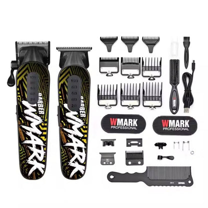 WMARK NG-8631KIT Formula W1 – Set Profesional Clipper & Trimmer me Motor 9000RPM, 240 Min Runtime, 2 Shpejtësi, USB-C, Teh Qeramike + Inox DLC