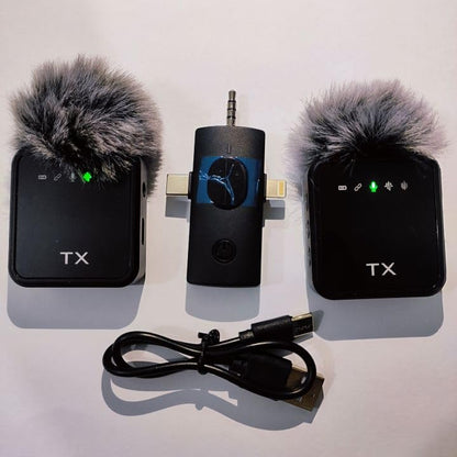 Mikrofon Wireless BKN F11-2 3-në-1 me Reduktim Zhurme, për YouTube, TikTok, Video & Livestream (2 Transmetues)