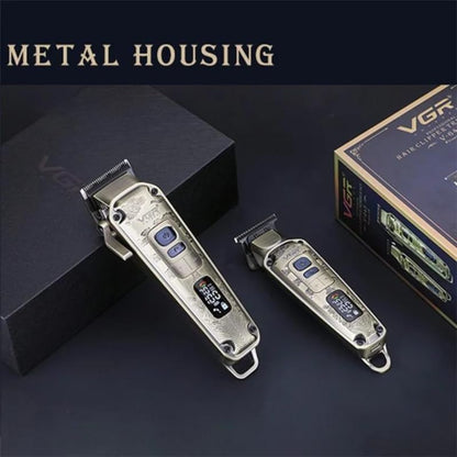VGR V-643 Ultra Premium Qethëse & Trimmer Profesional – Metal Housing, Powder Metallurgic Blade, Ekran Digital, Motor 4-Shpejtësi 5500–7000 RPM