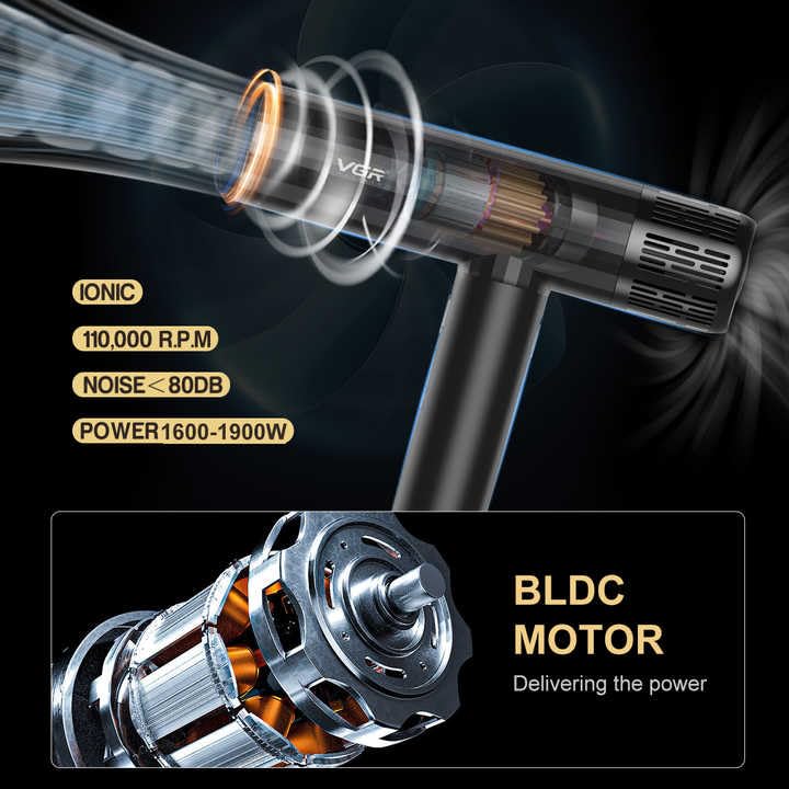 VGR V-427 Tharëse Profesionale Flokësh – 110,000 RPM High-Speed BLDC Motor, 1900W, 3 Shpejtësi & 4 Temperatura, Cool Shot, Aksesore Magnetikë