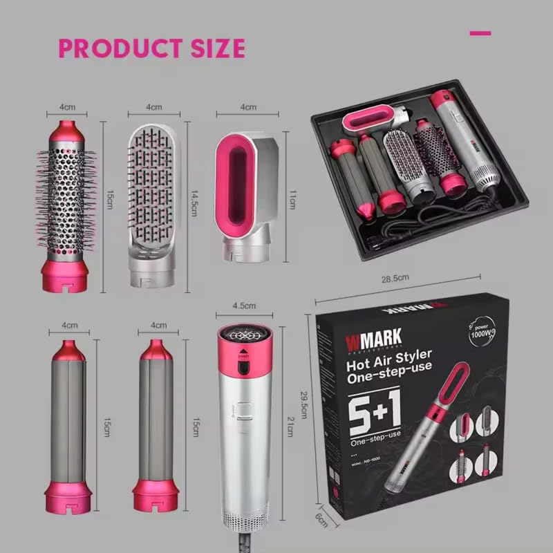 WMARK NG-1000 Hot Air Styler 5-in-1 – Furçë Ajri e Nxehtë për Tharje, Drejtim & Kaçurrela (1000W, 3 Shpejtësi, Anti-Mbinxehje)