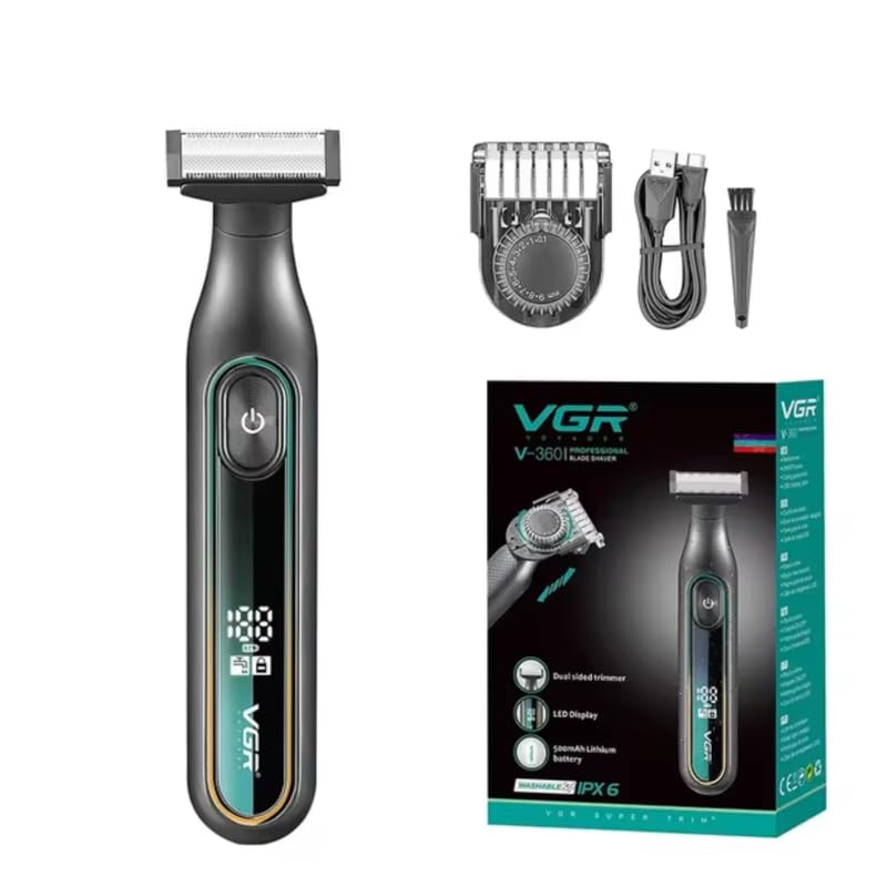 VGR V-360 OneBlade Trimmer & Shaver për Mjekër dhe Trup – IPX5 Waterproof, 0.5–9mm, Digital Display