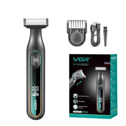 VGR V-360 OneBlade Trimmer & Shaver për Mjekër dhe Trup – IPX5 Waterproof, 0.5–9mm, Digital Display
