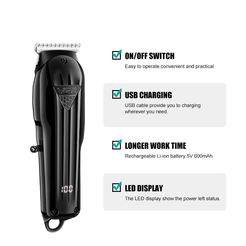 VGR V-982 – Makineri Profesionale për Qethje me Ekran Digjital, Bateri 600mAh