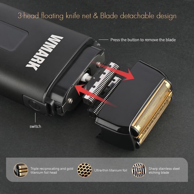 WMARK NG-983 Makinë Profesionale për Rruajtje – 8100RPM, Trimer për Mjekër, Me Dy Fleta Folie, E Rikarikueshme, E Përshtatshme për Berberë dhe Përdorim Personal