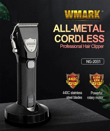 WMARK NG-2031 Trimmer Profesional Zero Gapped – 6500 RPM, Ekran Dixhital, 240 Min Punë, Bazë Karikimi & 6 Krehera