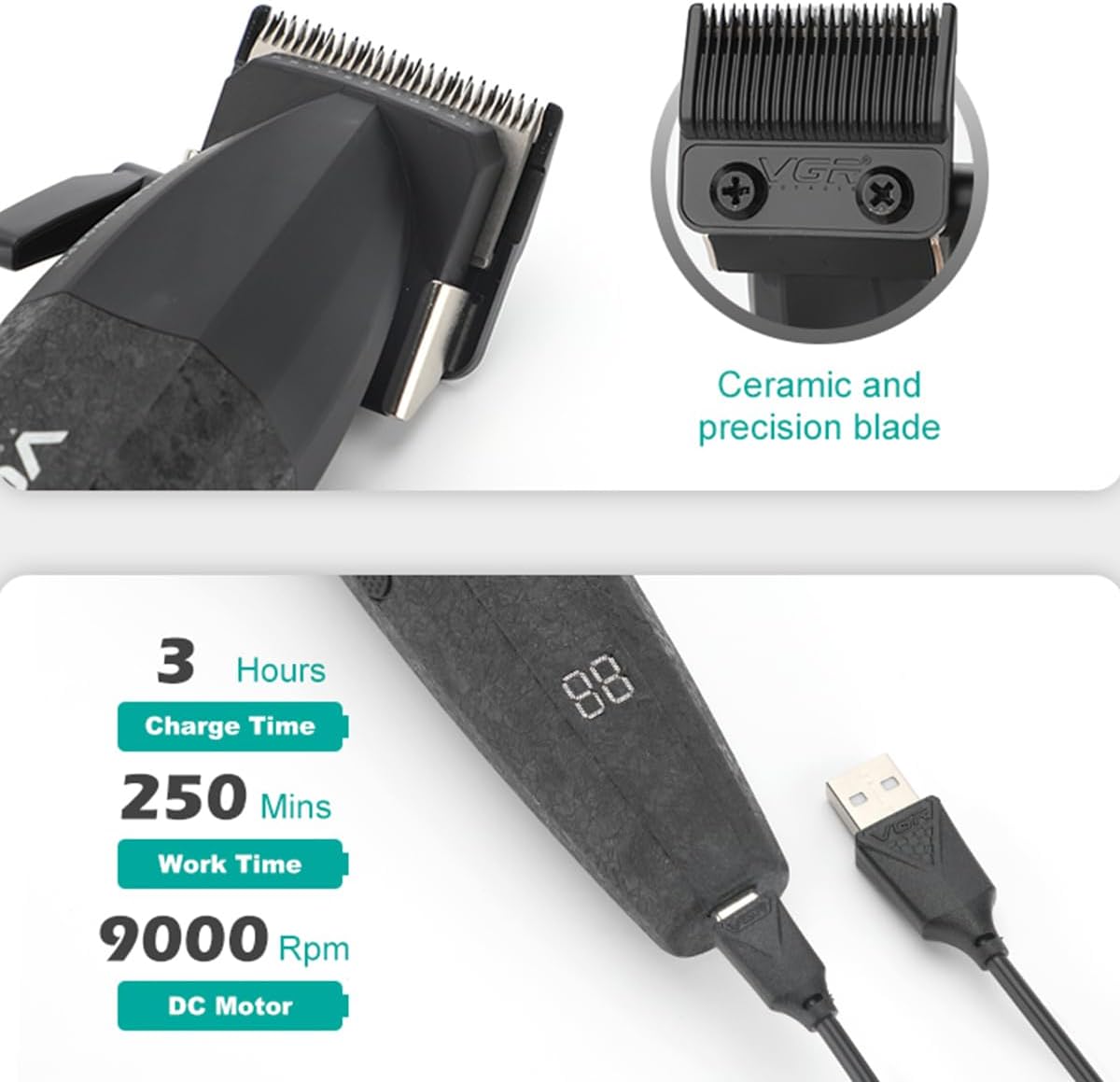 VGR 640S3 Set Profesional 3-në-1 | 9000 RPM Makineri Prerjeje, Trimmer & Rrojë Foli për Meshkuj