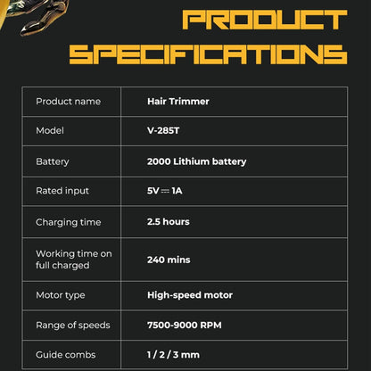 VGR V-285T Professional Hair Trimmer – Zero Gap T-Blade, 9000RPM Motor, LED Display & USB Rechargeable