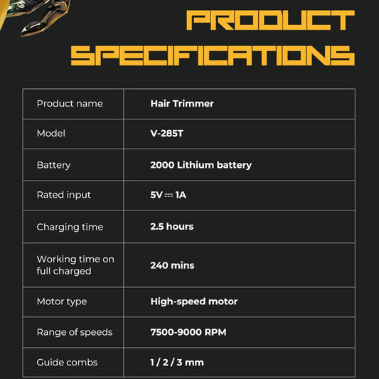 VGR V-285T Professional Hair Trimmer – Zero Gap T-Blade, 9000RPM Motor, LED Display & USB Rechargeable