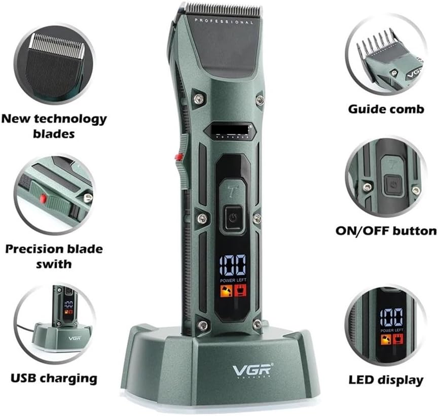 VGR V-696 Makinë Profesionale Rroje për Meshkuj – Teh Qeramike, Bateri 2500mAh, 300 Min Përdorim, Buton Turbo