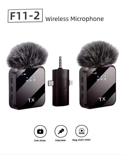 Mikrofon Wireless BKN F11-2 3-në-1 me Reduktim Zhurme, për YouTube, TikTok, Video & Livestream (2 Transmetues)