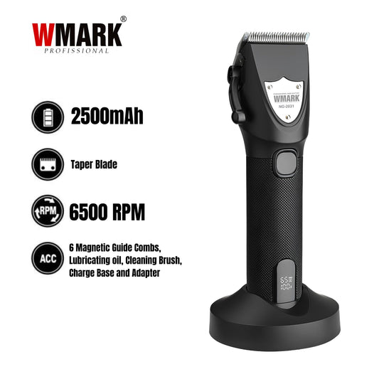 WMARK NG-2031 Trimmer Profesional Zero Gapped – 6500 RPM, Ekran Dixhital, 240 Min Punë, Bazë Karikimi & 6 Krehera
