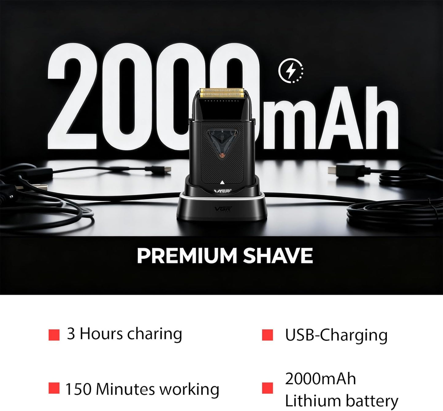 VGR V-334 Foil Shaver 10000RPM – Rroje Elektrike Profesionale me Double Titanium Foils & LED Display