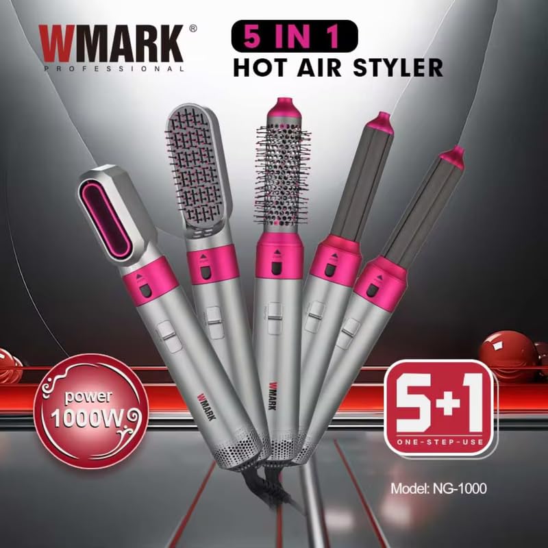 WMARK NG-1000 Hot Air Styler 5-in-1 – Furçë Ajri e Nxehtë për Tharje, Drejtim & Kaçurrela (1000W, 3 Shpejtësi, Anti-Mbinxehje)