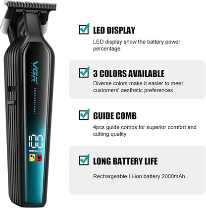 VGR 930 Trimmer Profesional me T-Blade 0-Gap, 360 Min Përdorim, Ekran LED & Karikim USB-C – Prerje Precize për Flokë dhe Mjekër