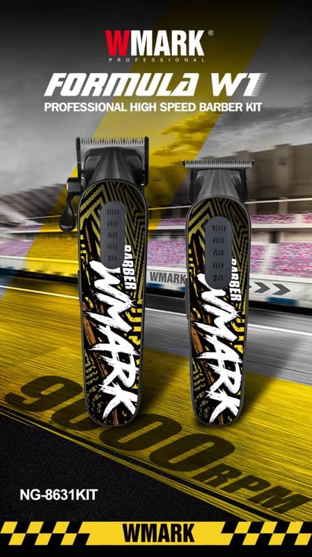 WMARK NG-8631KIT Formula W1 – Set Profesional Clipper & Trimmer me Motor 9000RPM, 240 Min Runtime, 2 Shpejtësi, USB-C, Teh Qeramike + Inox DLC
