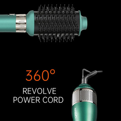 VGR V-493 Hair Dryer Brush 4-in-1 – Hot Air Brush për Tharje, Drejtim, Kaçurrela & Volum me Veshje Keramike, 3 Temperatura, Dizajn i Çmontueshëm – Green