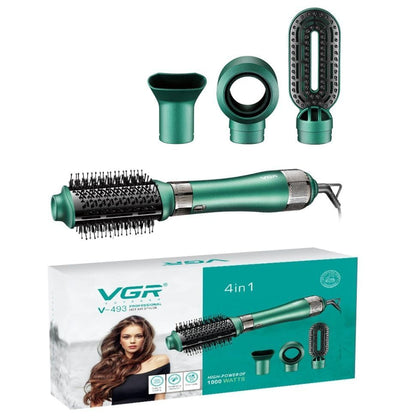 VGR V-493 Hair Dryer Brush 4-in-1 – Hot Air Brush për Tharje, Drejtim, Kaçurrela & Volum me Veshje Keramike, 3 Temperatura, Dizajn i Çmontueshëm – Green