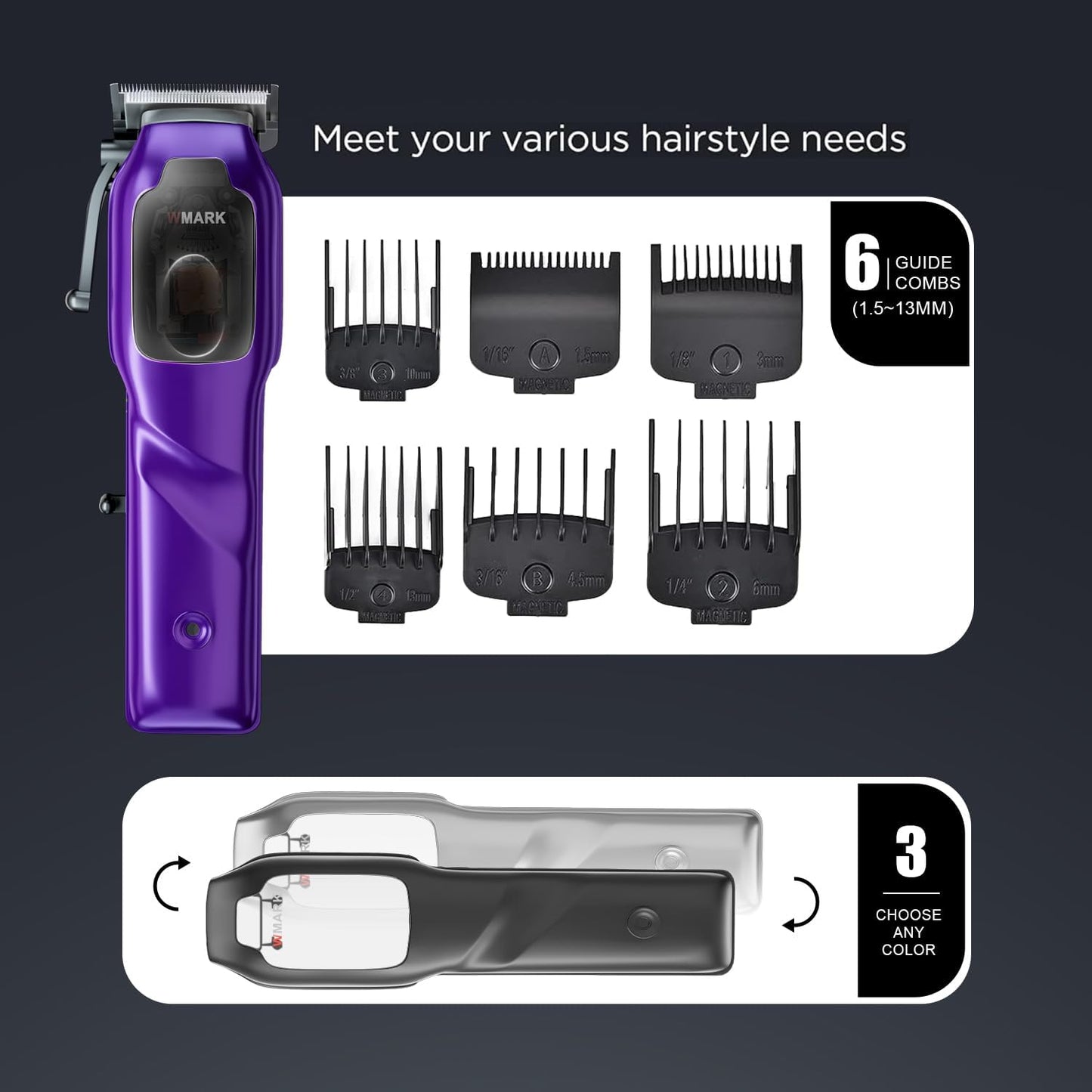 WMARK NG-9003 – Makinë Profesionale Rroje Flokësh me Motor Magnetik me Mikroçip 10000 RPM, Teh 440C Stainless Steel, 9V, 5 Nivela Rregullimi, Wireless me Bazë Karikimi dhe Aksesorë