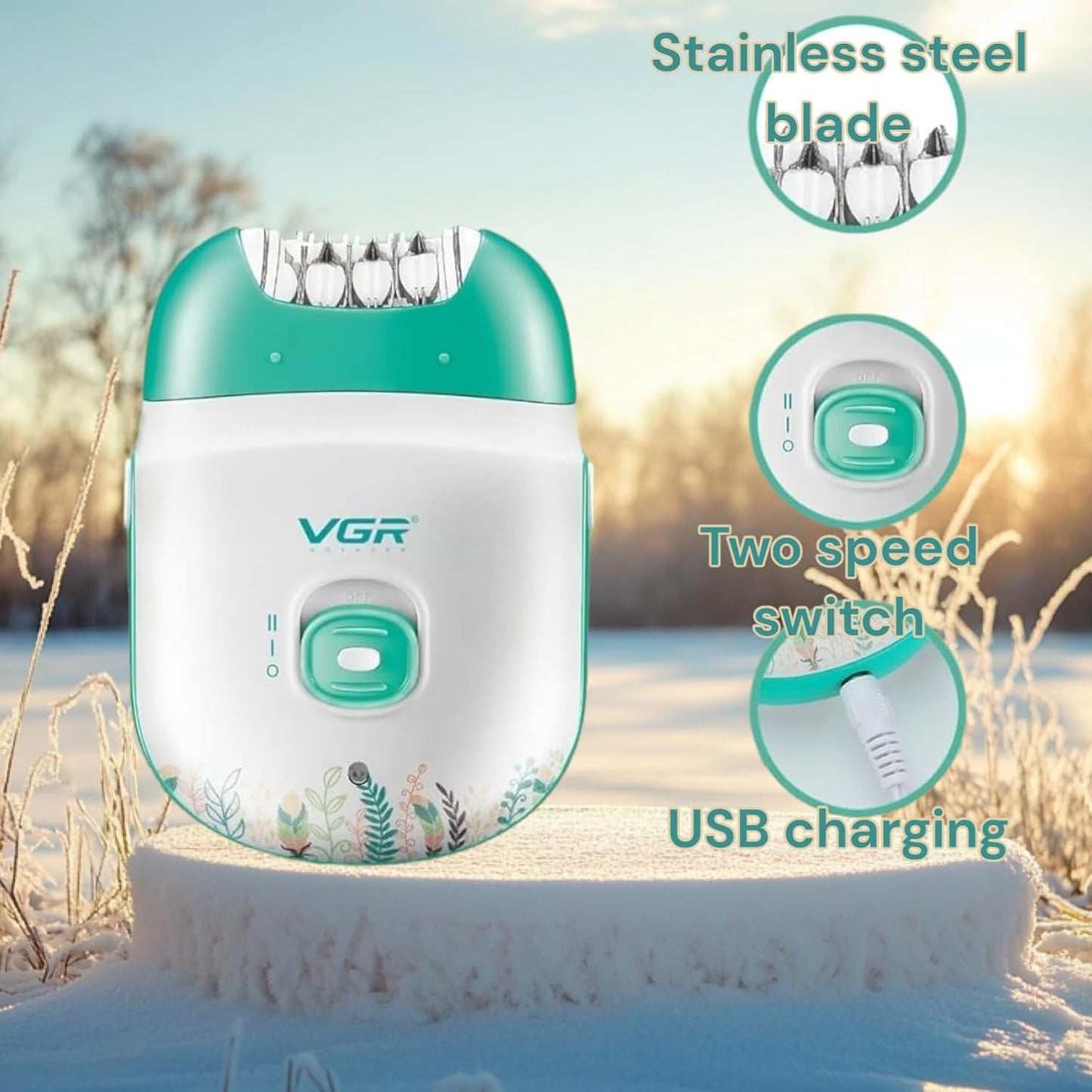 VGR V-726 Epilator Profesional për Femra | Wet & Dry, Pa Kabllo, 60 Min Runtime