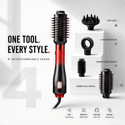 VGR V-484 4-në-1 Hot Air Brush Profesionale 1000–1100W | Furçë për Flokë për Tharje të Shpejtë, Volum dhe Stilim me 4 Aksesorë