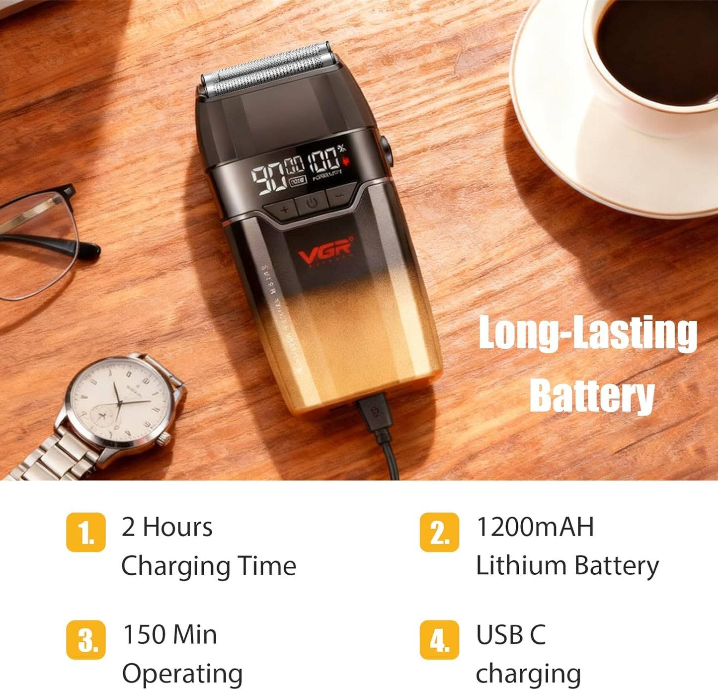VGR V-308 Professional Double Foil Shaver – Makine Rroje Elektrike 9000 RPM, Titanium Foils, Cordless & USB Rechargeable