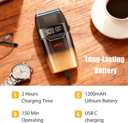 VGR V-308 Professional Double Foil Shaver – Makine Rroje Elektrike 9000 RPM, Titanium Foils, Cordless & USB Rechargeable