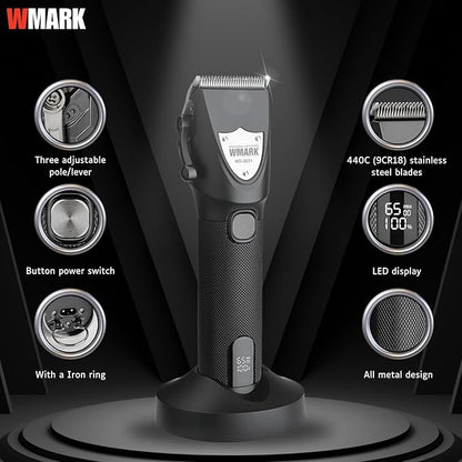 WMARK NG-2031 Trimmer Profesional Zero Gapped – 6500 RPM, Ekran Dixhital, 240 Min Punë, Bazë Karikimi & 6 Krehera