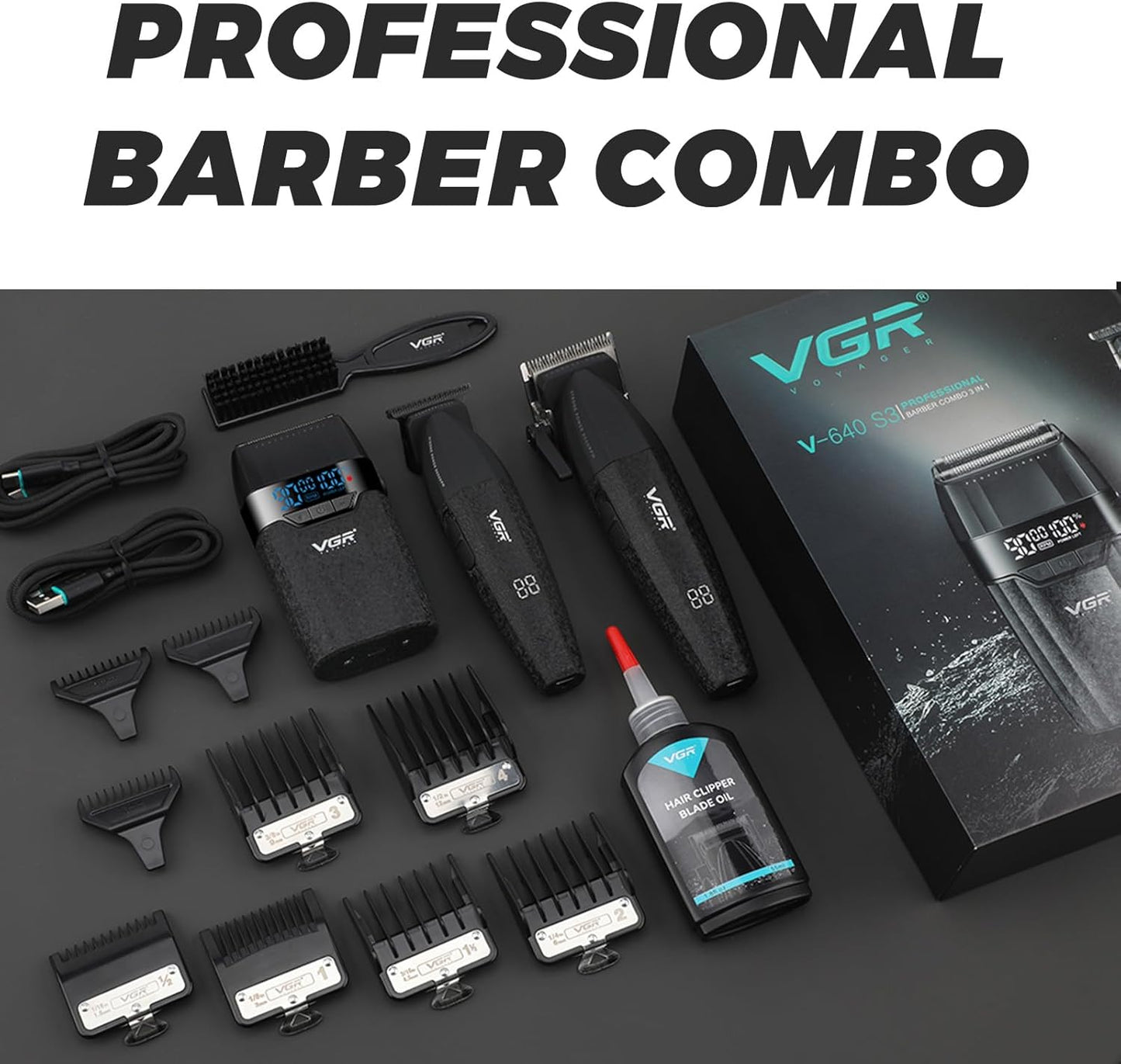 VGR 640S3 Set Profesional 3-në-1 | 9000 RPM Makineri Prerjeje, Trimmer & Rrojë Foli për Meshkuj