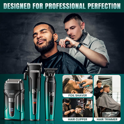 VGR V-694 Set Profesional 3-në-1 – Makineri Rroje, Trimmer & Shaver me Teh Keramike dhe Çelik Karboni, Autonomi e Gjatë, Ekran LED, Karikim USB