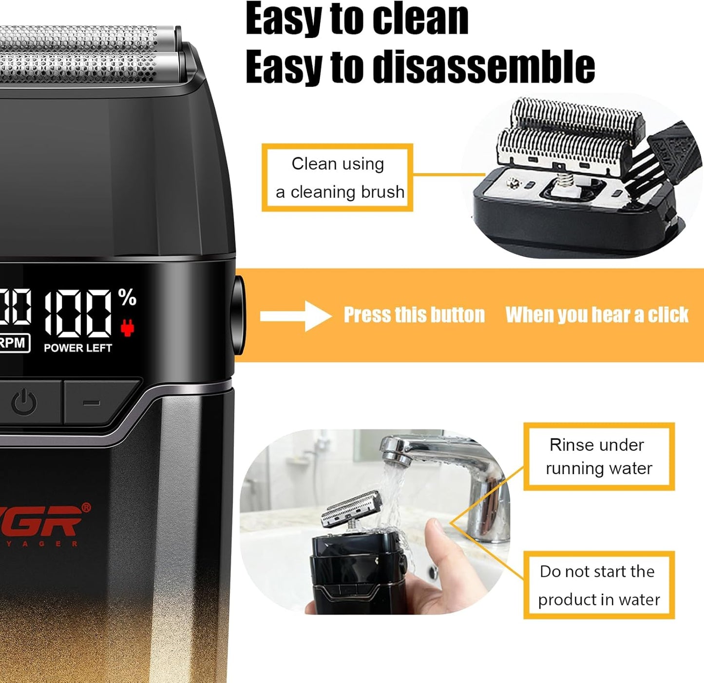 VGR V-308 Professional Double Foil Shaver – Makine Rroje Elektrike 9000 RPM, Titanium Foils, Cordless & USB Rechargeable