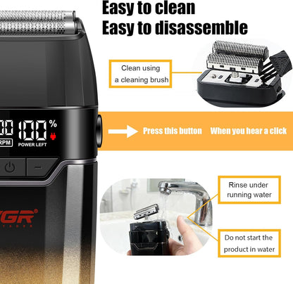 VGR V-308 Professional Double Foil Shaver – Makine Rroje Elektrike 9000 RPM, Titanium Foils, Cordless & USB Rechargeable