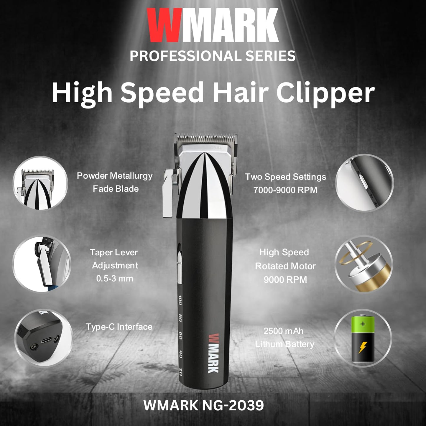 WMARK NG-2039 Ultra Premium Professional Hair Clipper – 9000 RPM Dual Speed Motor, Digital Display, Zinc Alloy Body & 180 min Runtime