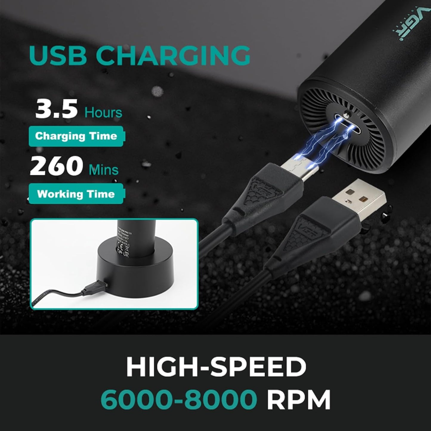 VGR V-977 – Makinë Profesionale për Qethje me Teh T-Formë, Motor 8000 RPM, 21 Shpejtësi, Ekran LED dhe Bateri 2500mAh