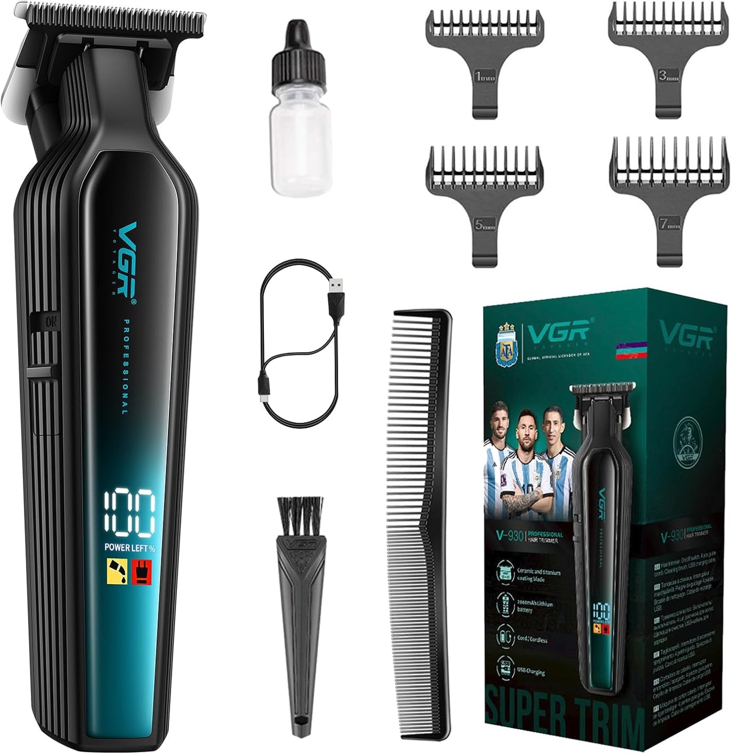 VGR 930 Trimmer Profesional me T-Blade 0-Gap, 360 Min Përdorim, Ekran LED & Karikim USB-C – Prerje Precize për Flokë dhe Mjekër