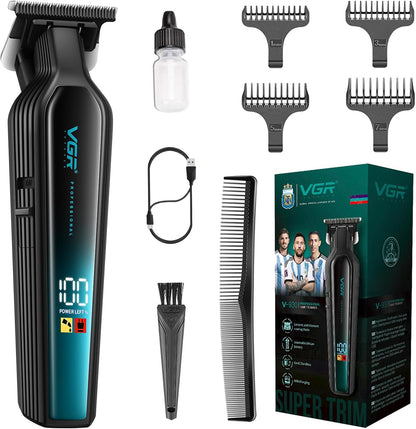 VGR 930 Trimmer Profesional me T-Blade 0-Gap, 360 Min Përdorim, Ekran LED & Karikim USB-C – Prerje Precize për Flokë dhe Mjekër
