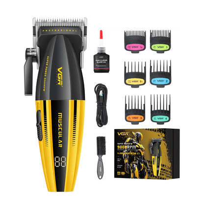 VGR V-285 – Kliperi Profesional 9000RPM për Meshkuj, Dizajn i Lehtë & Pa Kabëll me Ekran LED dhe 6 Krehera Magnetikë