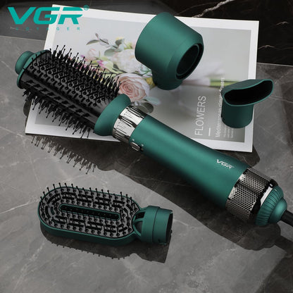 VGR V-493 Hair Dryer Brush 4-in-1 – Hot Air Brush për Tharje, Drejtim, Kaçurrela & Volum me Veshje Keramike, 3 Temperatura, Dizajn i Çmontueshëm – Green