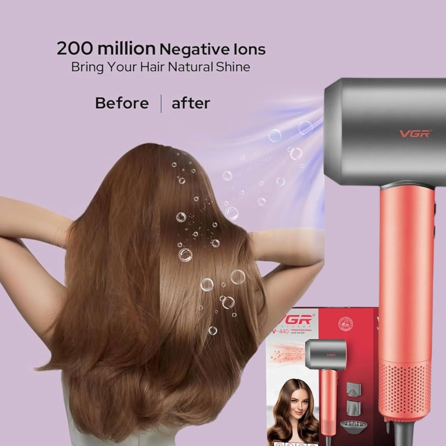 VGR V-440 - Tharëse Profesionale Flokësh me Motor BLDC 110,000 RPM – 1400W, Teknologji Ioni dhe Mbrojtje nga Mbinxehja