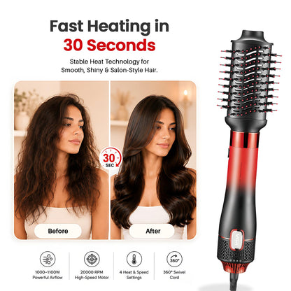 VGR V-484 4-në-1 Hot Air Brush Profesionale 1000–1100W | Furçë për Flokë për Tharje të Shpejtë, Volum dhe Stilim me 4 Aksesorë