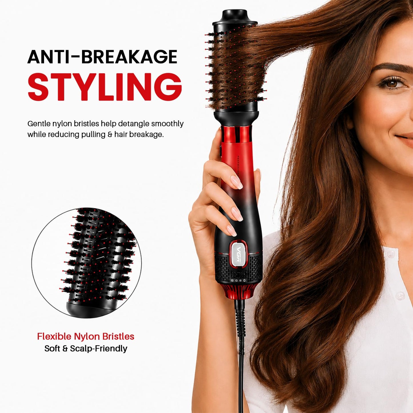 VGR V-484 4-në-1 Hot Air Brush Profesionale 1000–1100W | Furçë për Flokë për Tharje të Shpejtë, Volum dhe Stilim me 4 Aksesorë
