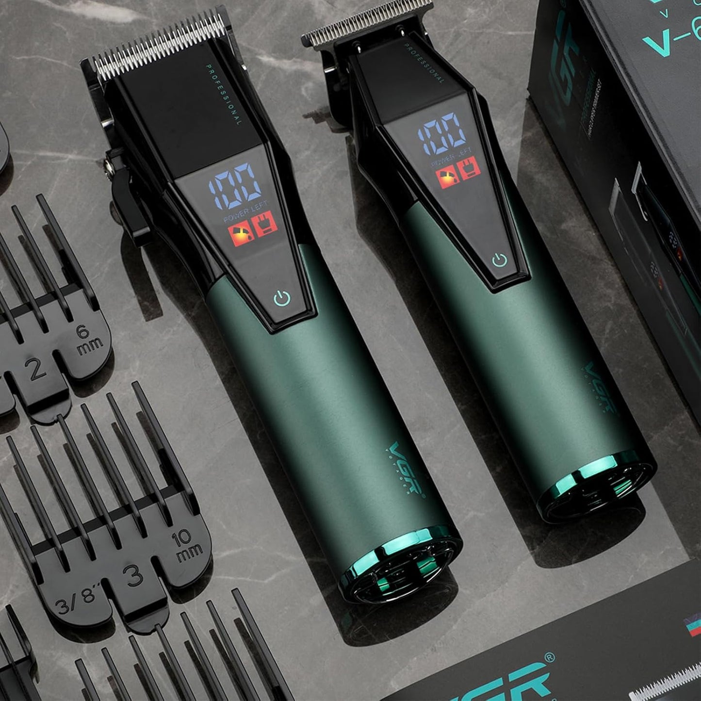 Set Profesional VGR për Prerje Flokësh – Makinë + Trimmer, Motor i Fuqishëm, Bateri e Gjatë, Ekran LED