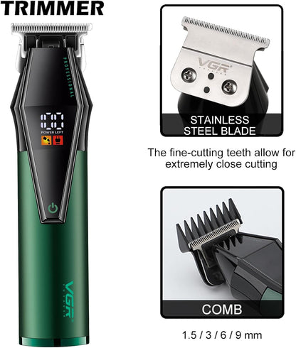 Set Profesional VGR për Prerje Flokësh – Makinë + Trimmer, Motor i Fuqishëm, Bateri e Gjatë, Ekran LED