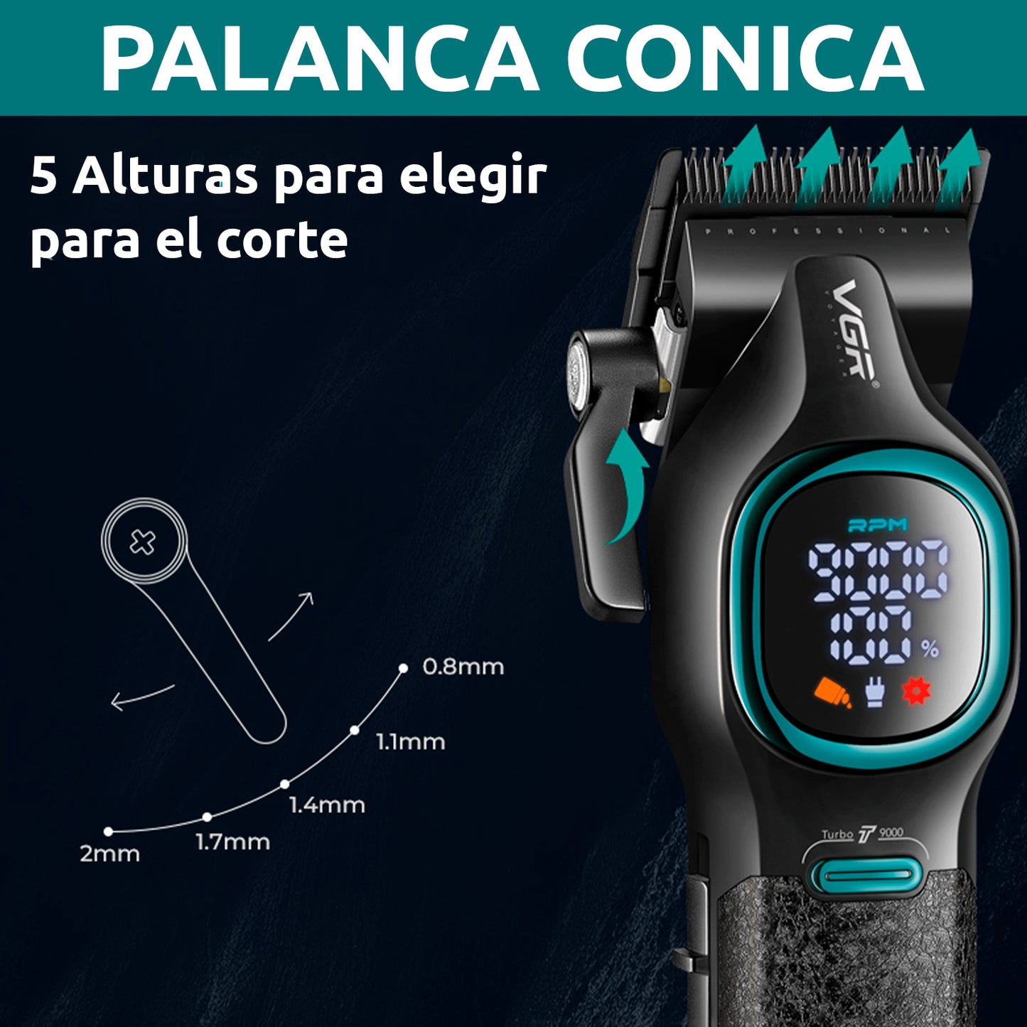 VGR V-886 S2 – Set Profesional Clipper + Trimmer 9000RPM Turbo me Tehe Ceramike & DLC, Bateri Afatgjatë