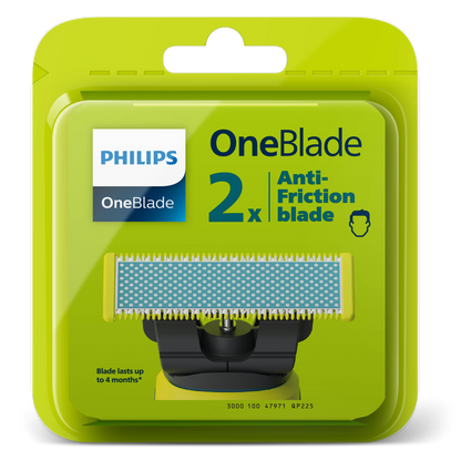 Philips OneBlade QP225/50 Replacement Blades (2 Pack) – Anti-Friction Blades për Rruajtje të Butë, të Shpejtë dhe pa Irritim (Kompatibile me të gjitha OneBlade)