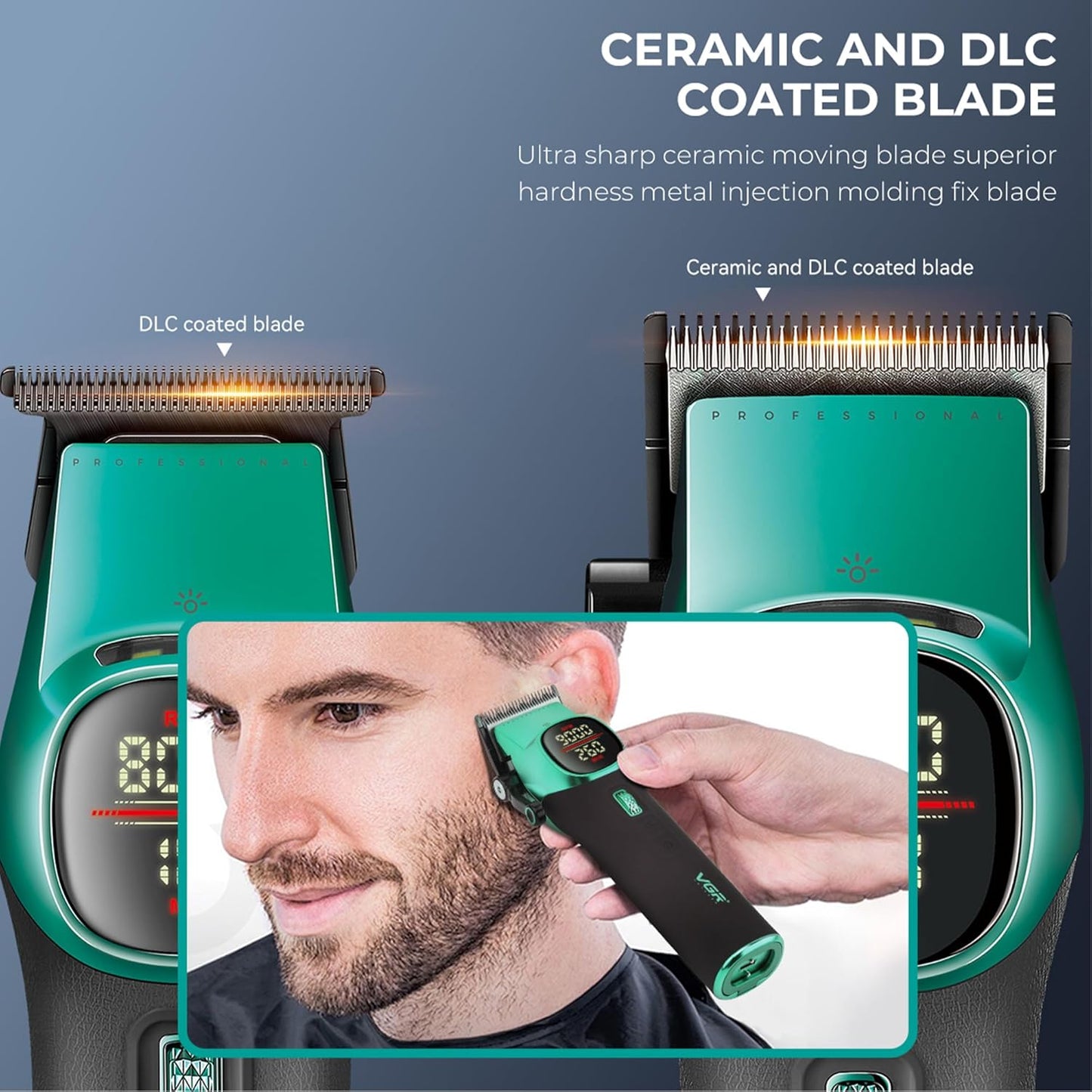 VGR V-885 S2 – Set Profesional Clipper & Trimmer pa Kabllo me 21 Shpejtësi, LED Display