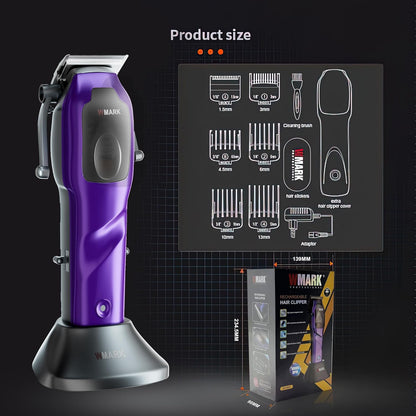 WMARK NG-9003 – Makinë Profesionale Rroje Flokësh me Motor Magnetik me Mikroçip 10000 RPM, Teh 440C Stainless Steel, 9V, 5 Nivela Rregullimi, Wireless me Bazë Karikimi dhe Aksesorë